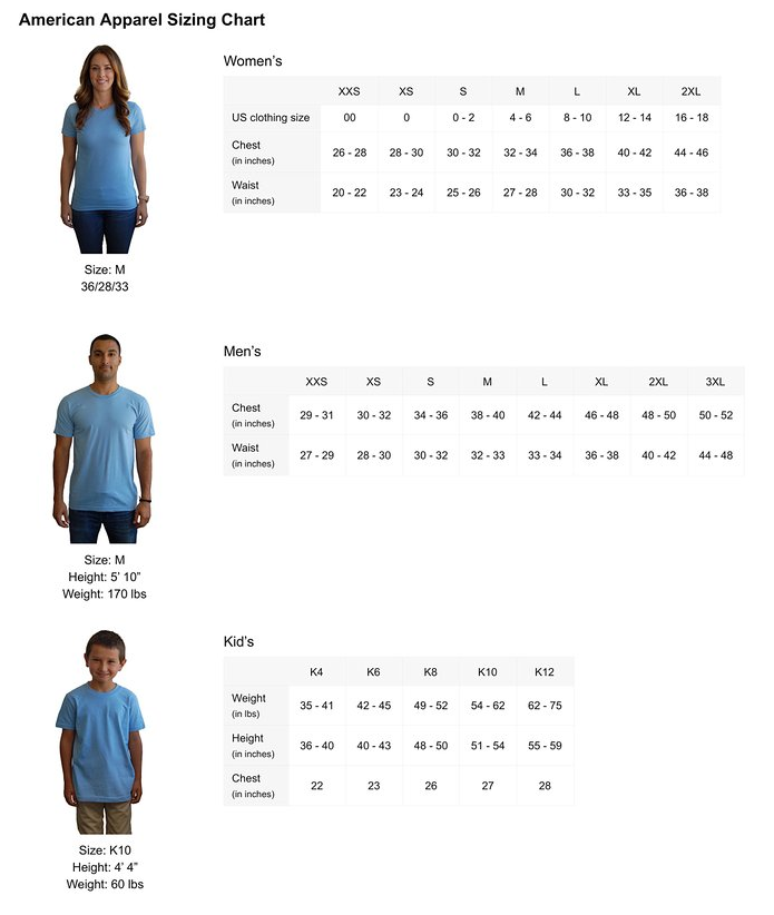 Zazzle Size Chart